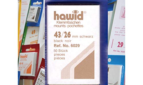 hawid Letzte Original Zuschnitte, 50 Stück, glasklar oder schwarz, 58 Verschiedene Größen in den gebräuchlichen Briefmarkenformaten zur Auswahl (43 x 26 mm*, schwarz) von hawid