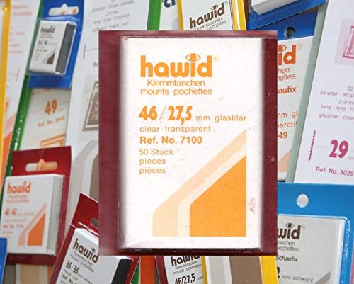 Hawid Letzte Original Zuschnitte, 50 Stück, glasklar oder schwarz, 58 Verschiedene Größen in den gebräuchlichen Briefmarkenformaten zur Auswahl (46 x 27,5 mm*, glasklar - HA7100) von Hawid