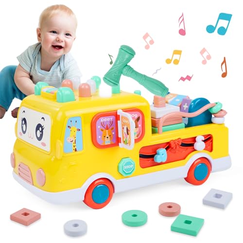 Hawthyhome Musikalische Spielzeuge für Babies, Baby Spielzeug ab 18 Monate, Spielzeugauto mit Musik und Spielzeughammer, Musikalischer Bus Kinderspielzeug, aufleuchtender Taste, Gelb Hawthyhome Musikalische Spielzeuge für Babies, Baby Spielzeug ab 18 Monate, Spielzeugauto mit Musik und Spielzeughammer, Musikalischer Bus Kinderspielzeug, aufleuchtender Taste, Gelb von Hawthyhome