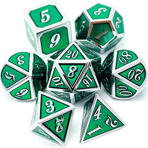 Haxtec 7 Die Metall DND Würfel Set Green Elven Goblin D&D Würfel Set für Dungeons and Dragons RPG Gaming-Silber Smaragdgrüne Elfen Würfel Haxtec 7 Die Metall DND Würfel Set Green Elven Goblin D&D Würfel Set für Dungeons and Dragons RPG Gaming-Silber Smaragdgrüne Elfen Würfel von Haxtec