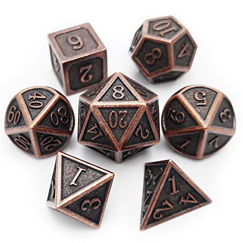 Haxtec Antique Copper Metal DND Dice Set 7 Die Metall Würfel Polyhedral D&D Dice for TTRPG Dungeons and Dragons Gift von Haxtec