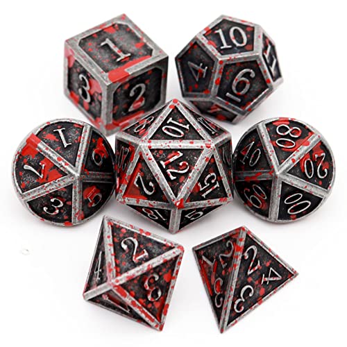 Haxtec Bloodstained Metal DND Dice Set D&D Metall Würfel 7PCS Polyhedral RPG D&D Dice for Dungeons and Dragons Gifts TTRPG von Haxtec