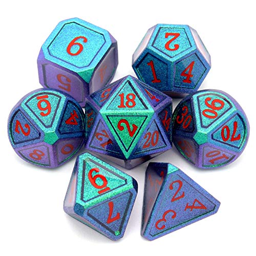 Haxtec Chameleon Metal DND Dice Set Color Changing D&D Polyhedral Dice for Dungeons and Dragons TTRPG-Noble Green Purple Shift Red Numbers von Haxtec