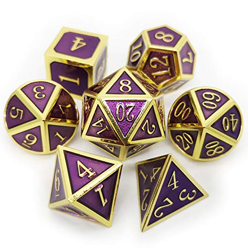 Haxtec DND Dice Set Gold Purple Metal DND Dice for Dungeons and Dragons Roleplaying Dice Games Gift Metall Würfel von Haxtec