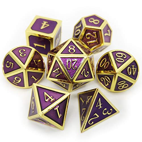 Haxtec Luxus Rollenspiel-Würfel Gold Purple Metall: 7PCS Metal DND Dice Set mit PU Leder Würfelbeutel für Dungeons and Dragons, Shadowrun, Pathfinder & mehr von Haxtec