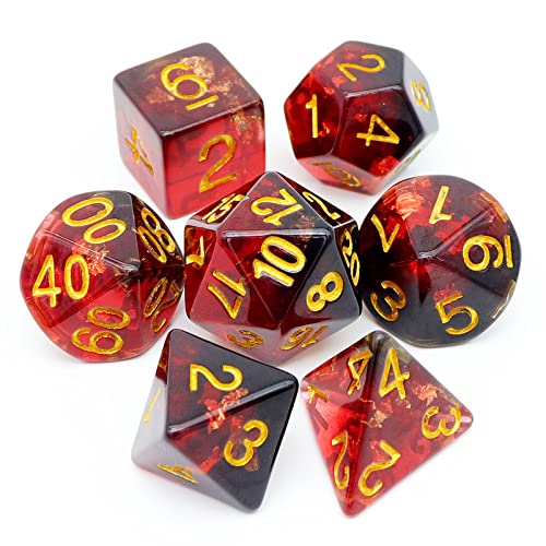 Haxtec DND Dice Set Red Black Gold Flakes D&D Resin RPG Dice of D20 D12 D10 D8 D6 D4 for Dungeons and Dragons TTRPG Games Harz DND Würfel Gift von Haxtec