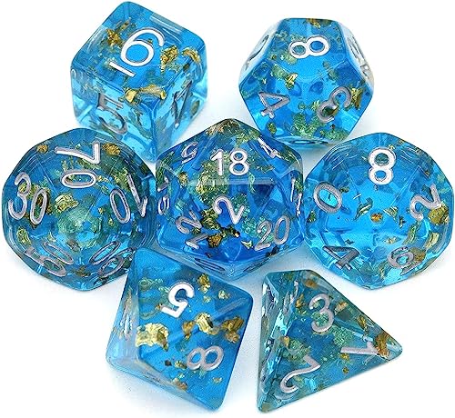 Haxtec DND Würfel Set 7PCS Polyederwürfel für Rollenspiel Würfel Spiele als Dungeons und Drachen-Blaues Goldblatt/Folie Polyederwürfel (Blaue Goldfolie (Plankton)) von Haxtec