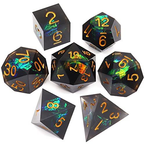 Haxtec DND Würfel Set Schwarz Sharp Edge Harz Würfel mit Würfel Fall Iridence D&D Würfel für RPG Dungeons und Drachen DND Geschenk-Black Galaxy von Haxtec