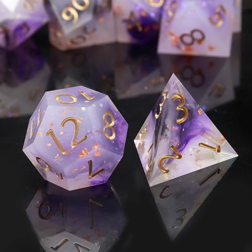 Haxtec DnD-Würfelset mit scharfen Kanten, Kunstharz, schwarz, lila, weiß, glitzernd, polyedrisch, D&D-Würfel für Dungeons and Dragons Haxtec DnD-Würfelset mit scharfen Kanten, Kunstharz, schwarz, lila, weiß, glitzernd, polyedrisch, D&D-Würfel für Dungeons and Dragons von Haxtec