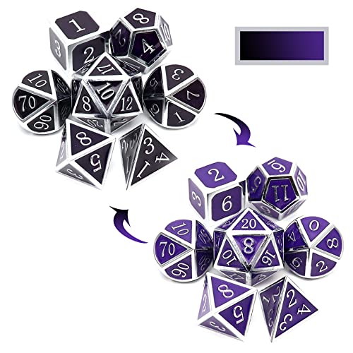 Haxtec Color Changing by Temperature Metal DND Dice Set Polyhedral D&D Dice for RPG Dungeons and Dragons-Silver Black Purple von Haxtec