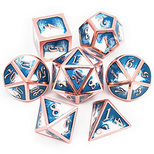 Haxtec Metal DND Dice Set D&D Copper Blue White Metall Würfel Dice for Dungeons and Dragons RPG Games-Ice Dragon Bait von Haxtec