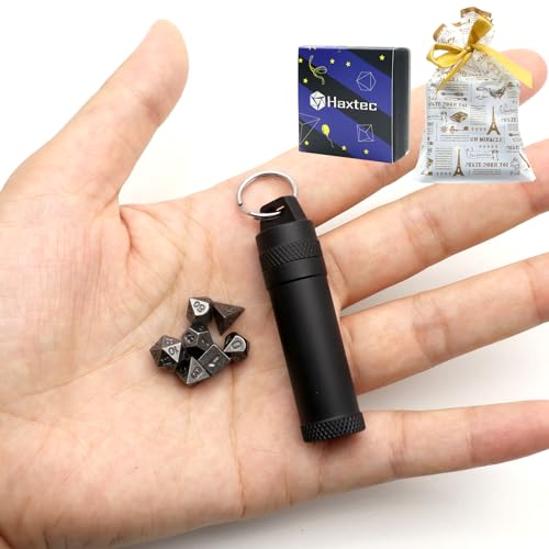 Haxtec Mini Dice Set Winzige Kleine Metall DND Würfel Set mit Schlüsselanhänger Würfel Fall Tragbar Antik Eisen Metall Würfel Set für Schlüsselanhänger DND Geschenk für Ihn/Sie von Haxtec