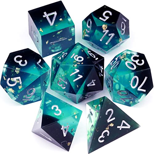 Haxtec Sharp Edge DND Würfel Set Blau Schwarz Harz Würfel Gold Flakes D&D Würfel für RPG Rollenspiel Spiele Dungeons und Drachen Geschenk Krieg Serie von Haxtec