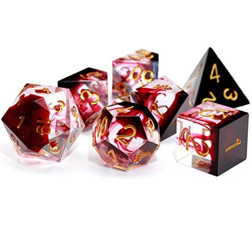 Haxtec Sharp Edge DND Würfel Set Red Blood Swirls Harz Würfel D&D Würfel für RPG Rollenspiel Spiele Dungeons und Drachen Geschenk von Haxtec