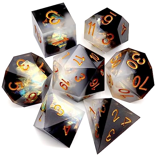 Haxtec Sharp Edge Würfel Set DND Würfel Schwarz-Weiß Harz Würfel Iridence Mylar Galaxy D&D Würfel für RPG Rollenspiel Dungeons und Drachen Geschenk von Haxtec