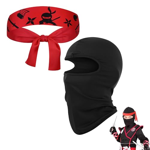 Hayaww Ninjas Party Stirnband,Ninja Kopfband, Ninja Kapuze,Samurai Kopfmaske,Ninja Party Zubehör,Ninja Stirnband,Ninja Kostüm,Jungen Ninja Cosplay Set,für Karate,Geburtstagsparty,Rollenspiel (A) von Hayaww