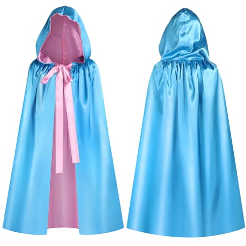 Haysandy Blaue Fee Kapuzenumhang Kostüm, Polyester Umhang Cosplay Umhang Prinzessin Kostüm mit rosa Schleife für Frauen, Blau, Rosa, 5.6 ft von Haysandy