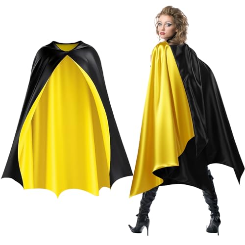 Haysandy Fledermausumhang Kostüm Schwarz Gelb Unisex Reversible Satin Capes für Frauen für Halloween Held Party Vampire Cosplay Kostüm Haysandy Fledermausumhang Kostüm Schwarz Gelb Unisex Reversible Satin Capes für Frauen für Halloween Held Party Vampire Cosplay Kostüm von Haysandy