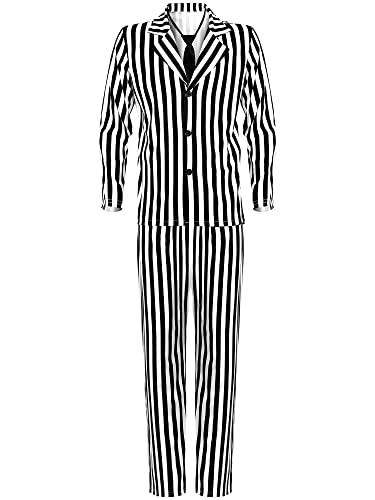 Schwarz und Weiß gestreifter Anzug für Männer Komödie Horror Film Charakter Kostüm für Erwachsene Cosplay (groß, Erwachsene) von Haysandy