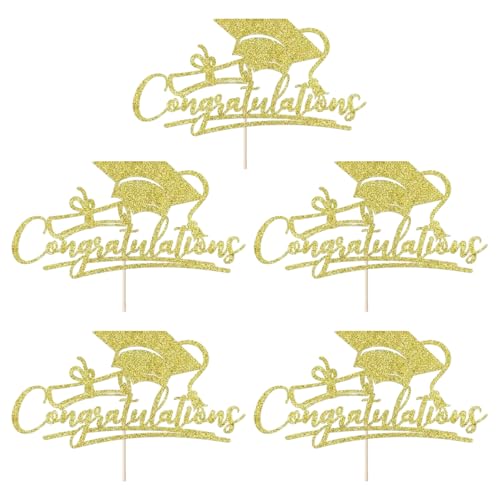 Abschlusskuchentopper, 5pcs Kuchendekorationen, goldene Cupcake -Topper für High School, College -Abschlussfeier -Dekorationen Vorräte Abschlusskuchentopper, 5pcs Kuchendekorationen, goldene Cupcake -Topper für High School, College -Abschlussfeier -Dekorationen Vorräte von Hbbgdiy
