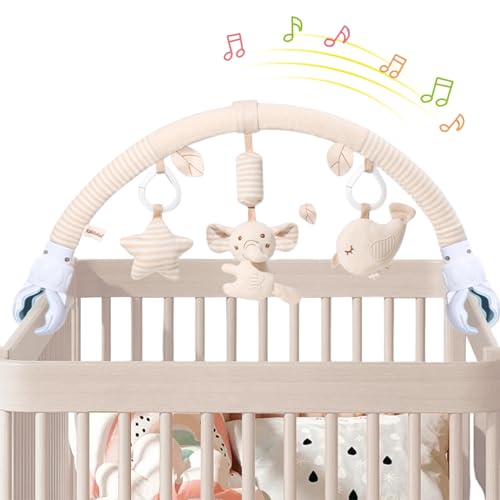 Baby Kinderwagen Spielzeug, weiches Wattebuchsauto -Sitzspielzeug mit niedlichen abnehmbaren Anhängern, quietschende frühe pädagogische sensorische Babygeschenke für Auto, Krippe, Zuhause, Elefant von Hbbgdiy