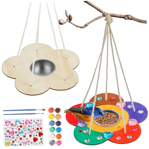 Bird Feeder -Kits für Kinder, 2 Packblumenform Holz Vogelfutterleiter Kit, Hanging DIY -Lack -Kit mit 18 Farben Farben und Pinsel für Kinder Jungen Mädchen 6+ von Hbbgdiy