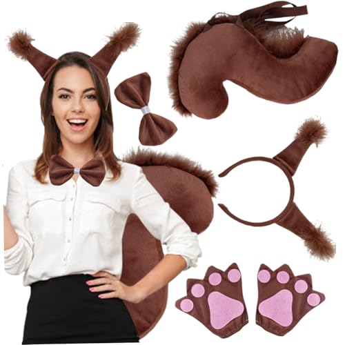 Eichhörnchenkostüm umfasst therianische Ohren -Stirnband, therische Pfoten, niedliche Bowtie & -Schwanz mit Gummiband, weiche Ohren und Schwanzset für Weihnachten, Halloween, Cosplay -Kostüm, Kaffee Eichhörnchenkostüm umfasst therianische Ohren -Stirnband, therische Pfoten, niedliche Bowtie & -Schwanz mit Gummiband, weiche Ohren und Schwanzset für Weihnachten, Halloween, Cosplay -Kostüm, Kaffee von Hbbgdiy