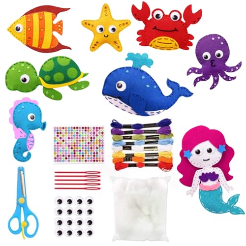 Filznähungskit 26pcs/Set Ocean Animal Sewing Kit mit Mehreren Nähwerkzeugen Safe DIY Filz Animal Kit für Anfänger Kindergeschenk Filznähtet für Kinder, Kindernäht von Hbbgdiy