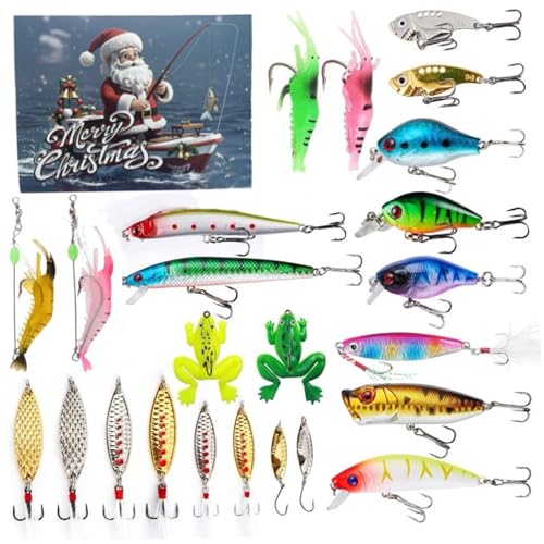 Fischereianfängerkalender 2024 26 Tage Countdown Weihnachtsabfassungskalender enthält Verschiedene Köder Männer Angler und Angelbegeisterte (Style2). von Hbbgdiy
