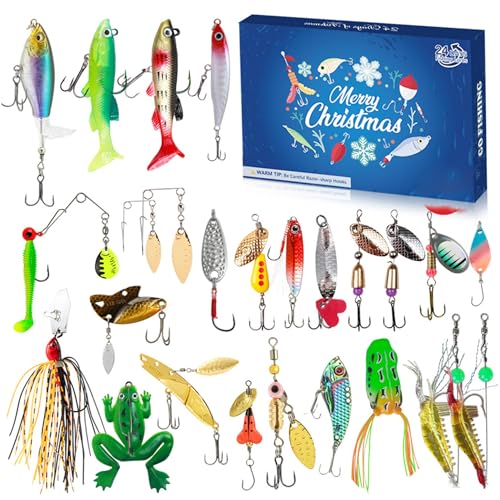 Hbbgdiy Adventskalender 2024 Fischereiköder Countdown 24 Tage Fischen für Männer Teenager Vater Ehemann Angler Weihnachtsstrumpffüller von Hbbgdiy