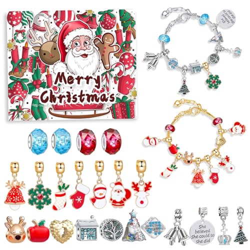 Hbbgdiy Adventskalender 2024 für Mädchen 24 Tage Countdown Charm Bracelet Kalender kreativ mit 24 DIY -Geschenken Mystery Box Urlaub Überraschung Schmuck Weihnachten für Kinder von Hbbgdiy