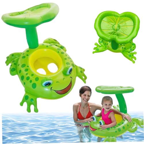 Hbbgdiy Babypool Float, große Auftrieb aufblasbare PVC-Säuglingsschwimmbad mit Baldachin, Baby Schwimmring Frosch Kleinkind Sicherheitssitz für Kinder im Alter von 0-3 von Hbbgdiy