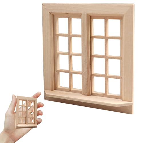 Hbbgdiy Dollhouse Windows 4x4 Zoll 1:12 Hölzer unbemalte Puppenhausmöbel Simulation Glatte DIY Miniatur Doll Requisiten Zubehör von Hbbgdiy
