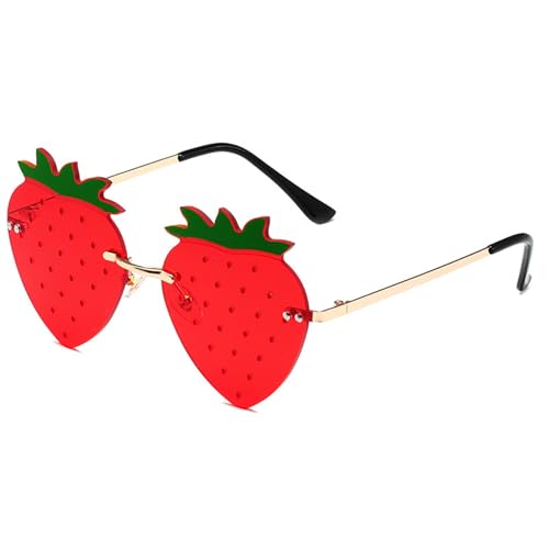 Hbbgdiy Erdbeer -Sonnenbrille mit Nasenpolster und glattem Scharnier UV 400 Erdbeergläser mit PC -Objektiven & Metallrahmen süße Sonnenbrille für Cosplay, Kostüm, Partyvorzug von Hbbgdiy