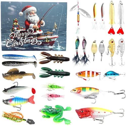 Hbbgdiy Fischerei Adventskalender 2024 Countdown 26 Tage Fischerei Tackle -Set mit verschiedenen Ködern Fun Weihnachtskalender für Männer Angler und Liebhaber (Style1) von Hbbgdiy