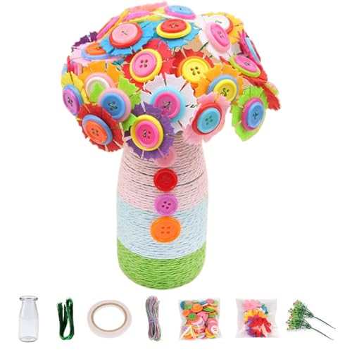 Hbbgdiy Flower Craft Kit für Kinder DIY Fun Blumenknöpfe Bouquet mit Knöpfen und Blättern Kreative Vase -Kunst- und Handwerksgeschenke für Wohndekorationen, Nelken von Hbbgdiy