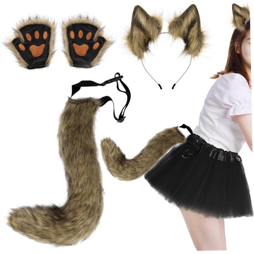 Hbbgdiy Fuchs Ohren und Schwanz Therian Pfoten, 3 Pack Faux Fur Therian Ausrüstung, Flauschige lustige Fuchskostüm Erwachsene Frauen für Rollenspiele Party Gras gelb. Hbbgdiy Fuchs Ohren und Schwanz Therian Pfoten, 3 Pack Faux Fur Therian Ausrüstung, Flauschige lustige Fuchskostüm Erwachsene Frauen für Rollenspiele Party Gras gelb. von Hbbgdiy