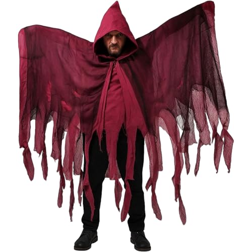 Hbbgdiy Halloween Kapuzenumhang Gruseliges Sensenmannkostüm Mittelalter Renaissance Zaubererumhang Halloween Cosplay Cape Kostüm für Erwachsene von Hbbgdiy