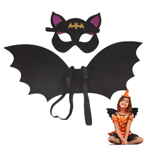 Hbbgdiy Halloween-Kostüm für Kinder, 2-teiliges Set aus Vliesstoff-Fledermaus-Halbgesichtsmaske, Fledermaus-Halloween-Kostüme für Cosplay-Partys, für Kinder von Hbbgdiy