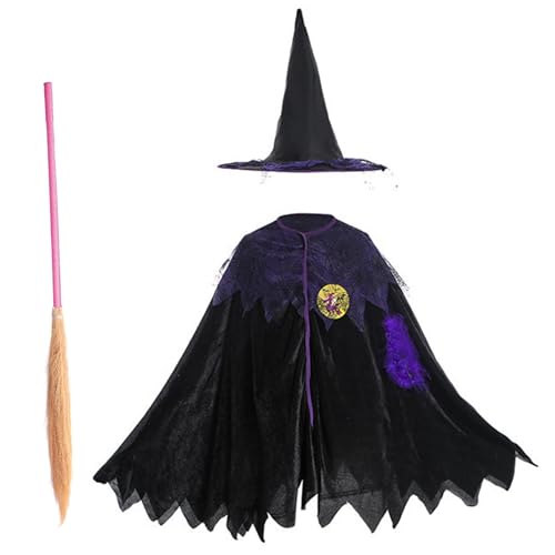 Hbbgdiy Halloween-Kostüme für Kinder, Hexenumhang mit Besen und Hut, süßes Hexenkostüm für Kleinkinder für Cosplay, Gastgeschenke, Party Hbbgdiy Halloween-Kostüme für Kinder, Hexenumhang mit Besen und Hut, süßes Hexenkostüm für Kleinkinder für Cosplay, Gastgeschenke, Party von Hbbgdiy