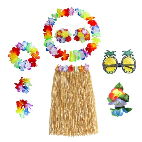Hbbgdiy Hawaii Outfits, 8pcs/Set Elastic Grassrock mit Ananas -Sonnenbrille und Blumendekor, Hula -Rock für Kinder Erwachsene Sommerparty Beach Hbbgdiy Hawaii Outfits, 8pcs/Set Elastic Grassrock mit Ananas -Sonnenbrille und Blumendekor, Hula -Rock für Kinder Erwachsene Sommerparty Beach von Hbbgdiy