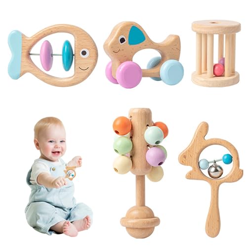 Hbbgdiy Holzbaby Rassle 5 lustige Stile Baby Rassle frühe Bildung Natures Holz leicht zu reinigen Spielzeug 5pcs/Set für Säuglings Neugeborene Geschenk. Hbbgdiy Holzbaby Rassle 5 lustige Stile Baby Rassle frühe Bildung Natures Holz leicht zu reinigen Spielzeug 5pcs/Set für Säuglings Neugeborene Geschenk. von Hbbgdiy