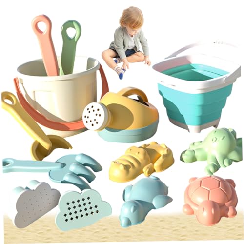 Hbbgdiy Kids Beach Toys, 13PCs/Set Plastiksandspielzeug mit zusammenklappbarem Eimer, Sandformen, Rechen, Schaufeln und mehr für Kinder mit 3+ Geschenken Hbbgdiy Kids Beach Toys, 13PCs/Set Plastiksandspielzeug mit zusammenklappbarem Eimer, Sandformen, Rechen, Schaufeln und mehr für Kinder mit 3+ Geschenken von Hbbgdiy