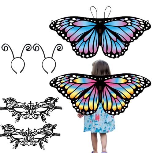 Hbbgdiy Kids Butterfly 6pcs Märchen Schmetterling mit Maske und Antennen -Stirnbändern Schalkostüm für Mädchen Halloween Geburtstagsfeier Dress Up. von Hbbgdiy