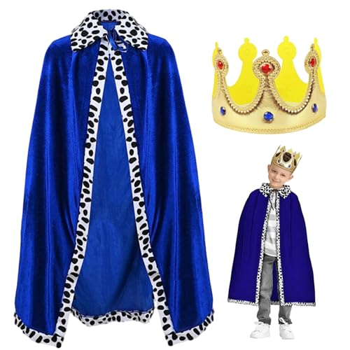 Hbbgdiy King Cape, 35 -Zoll -Kinderkap mit Krone, König Kostüm für Halloween, Cosplay, Party, Geburtstag, Blau Hbbgdiy King Cape, 35 -Zoll -Kinderkap mit Krone, König Kostüm für Halloween, Cosplay, Party, Geburtstag, Blau von Hbbgdiy