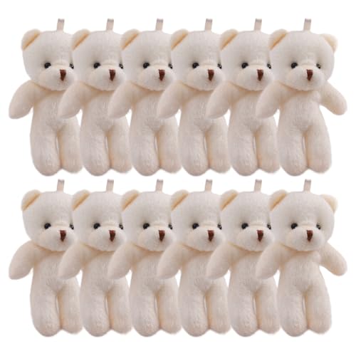 Hbbgdiy Mini -Bären, 12 pcs 4x3 Zoll gefülltes Bärenplüsch mit hängenden Schleifen und entzückenden Baumwollbären Tierplüsch für Schlüssel, Rucksack, Geldbörse, Weiß. von Hbbgdiy