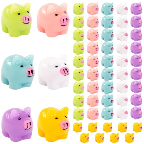 Hbbgdiy Mini -Harz -Tiere, 60pcs farbenfrohes süßes Schweinchen Mini -Figuren Massen für Miniaturfee Garten Rasenzubehör Mikrolandschaft Topf Dekoration von Hbbgdiy