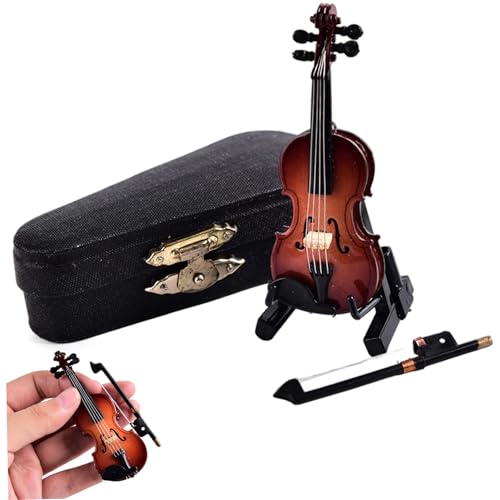 Hbbgdiy Mini Violine, 4pcs/Set 3, 15 Zoll Holz Miniatur Violin Musikinstrument Model Dekor mit Bug, Klammer und Klaviergehäuse Geschenke für Kinder Puppenhauszubehör von Hbbgdiy