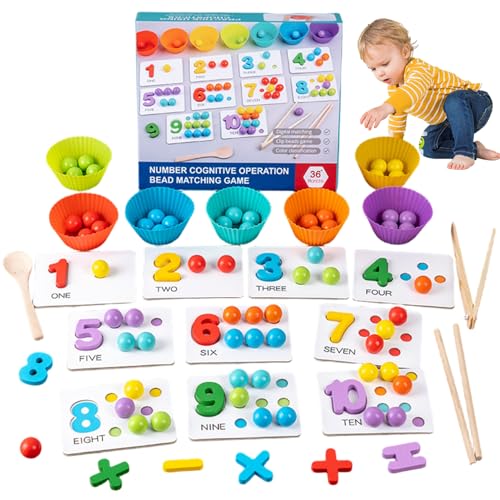 Hbbgdiy Montessori Math, arithmetische Sortierung Farbiger Holzzahlenspielzeug, Bildungslernaktivitäten für Kinder 3+ von Hbbgdiy