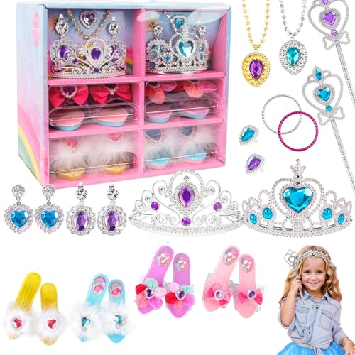 Hbbgdiy Prinzessinnen-Ankleideset, Anziehkleidung für Mädchen, 22-teilig/Set, inklusive Prinzessinnenschuhen, Zauberstäben, Kronen, Ohrringen, Halsketten, Armbändern und Ringen von Hbbgdiy